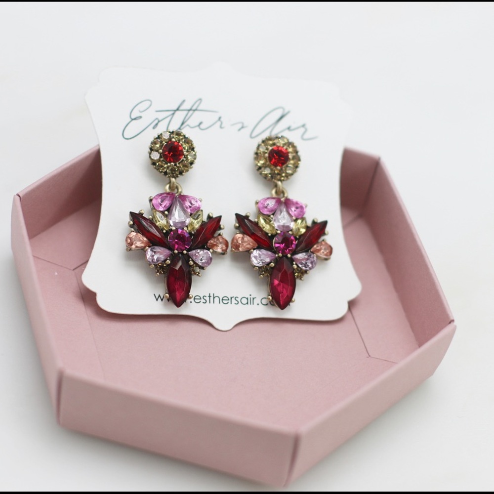 Red and pink rhinestone dangle earrings